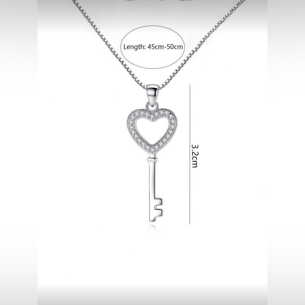 Silver Tone Heart Key Pendant Necklace - Picture 4 of 4